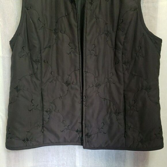 Talbots Lightweight Embroidered Black Vest Zip up Whimsgoth Grunge Gothic Size M - Picture 5 of 11